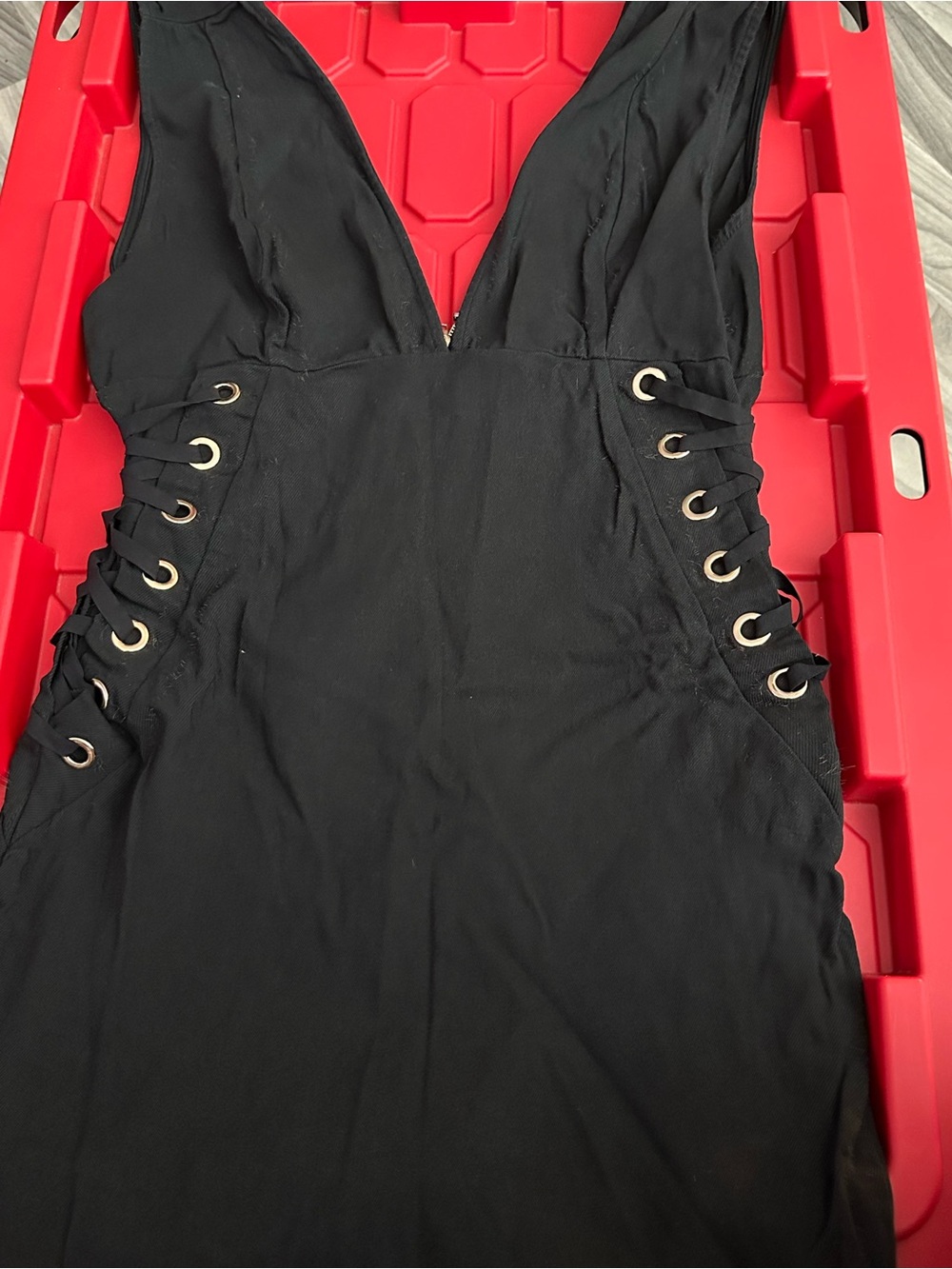 iris Black Deep V Lace-Up Side Grommet Dress